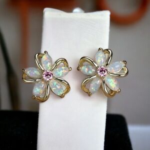 18k Gold Plated Fire Opal flower stud earrings. New.